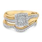 14K Yellow Gold Plated Sterling Silver 1/2 Carat Total Weight Princess Square Diamond Bridal Set