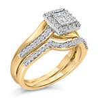 14K Yellow Gold Plated Sterling Silver 1/2 Carat Total Weight Princess Square Diamond Bridal Set
