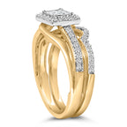 14K Yellow Gold Plated Sterling Silver 1/2 Carat Total Weight Princess Square Diamond Bridal Set