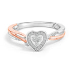 14K Rose Gold Plated Sterling Silver 1/10 Carat Total Weight Diamond Heart Motif Ring