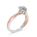 14K Rose Gold Plated Sterling Silver 1/10 Carat Total Weight Diamond Heart Motif Ring