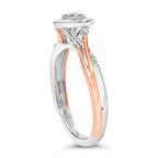 14K Rose Gold Plated Sterling Silver 1/10 Carat Total Weight Diamond Heart Motif Ring