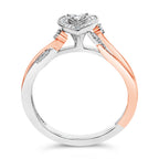 14K Rose Gold Plated Sterling Silver 1/10 Carat Total Weight Diamond Heart Motif Ring