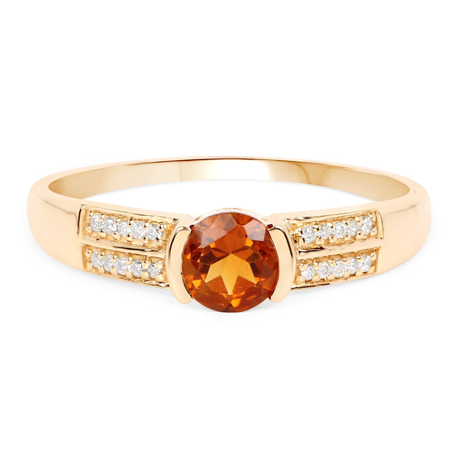 0.51 Carat Genuine Citrine and White Diamond 14K Yellow Gold Ring