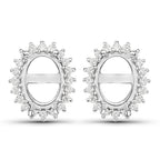 0.26 Carat Genuine White Diamond 14K White Gold Semi Mount Earrings - holds 8x6mm Oval Gemstones