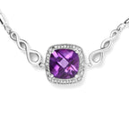 .925 Sterling Silver 10mm Cushion Cut Amethyst Gemstone and Diamond Accent Lariat 4â€-10â€ Adjustable Bolo Bracelet (H-I Color, SI1-SI2 Clarity)