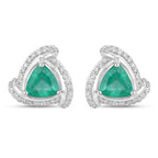 1.23 Carat Genuine Zambian Emerald and White Diamond 14K White Gold Earrings