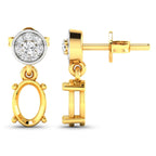 0.11 Carat Genuine White Diamond 14K Yellow Gold Semi Mount Earrings - holds 7x5mm Oval Gemstones
