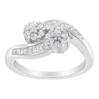 14K White Gold Round and Baguette Diamond Bypass Ring (1/2 cttw, H-I Color, I1-I2 Clarity) - Ring Size 6