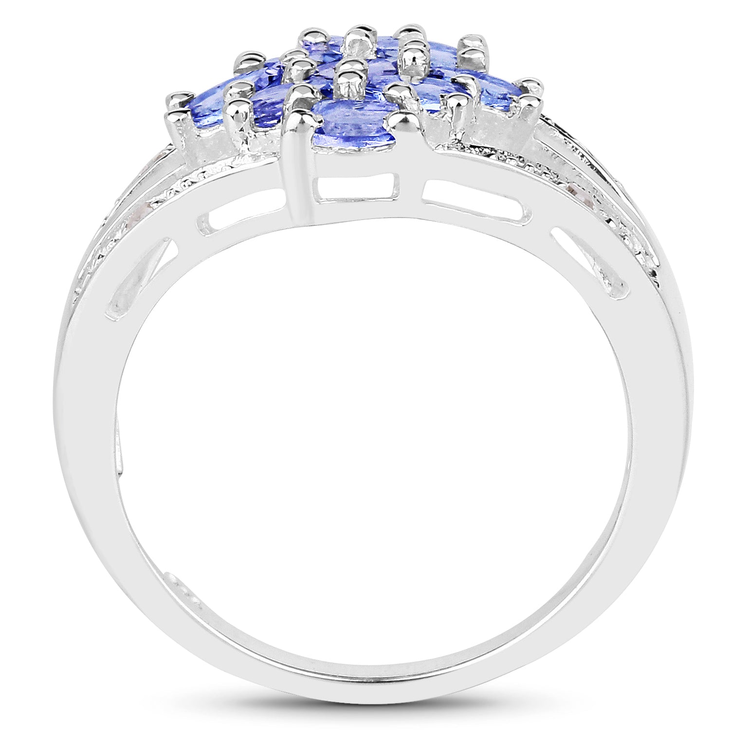 1.59 Carat Genuine Tanzanite and White Topaz .925 Sterling Silver Ring