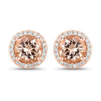 1.60 Carat Genuine Morganite and White Diamond 14K Rose Gold Earrings