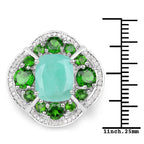 5.49 Carat Genuine Emerald, Chrome Diopside and White Diamond .925 Sterling Silver Ring