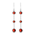 .925 Sterling Silver Graduating Bezel Set Red Garnet Dangle Earring