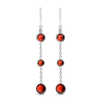 .925 Sterling Silver Graduating Bezel Set Red Garnet Dangle Earring