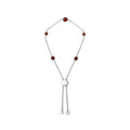 .925 Sterling Silver Bezel Set Red Garnet 5 Station Adjustable Bolo Bracelet