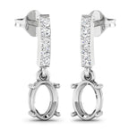 0.14 Carat Genuine White Diamond 14K White Gold Semi Mount Earrings - holds 7x5mm Oval Gemstones