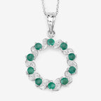 1.10 Carat Genuine Emerald and White Topaz .925 Sterling Silver Pendant
