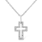 .925 Sterling Silver 1/10 cttw Pave-Set Round-Cut Diamond Open Cross 18" Pendant Necklace (I-J Color, I1-2 Clarity)