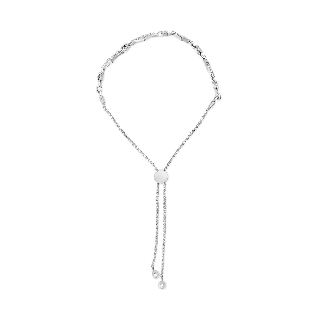 .925 Sterling Silver 1/2 Carat Total Weight Diamond Alternating Circle and Kite Link Adjustable Bolo Bracelet (I-J Color, I3 Clarity) - 4" to 10" Inches