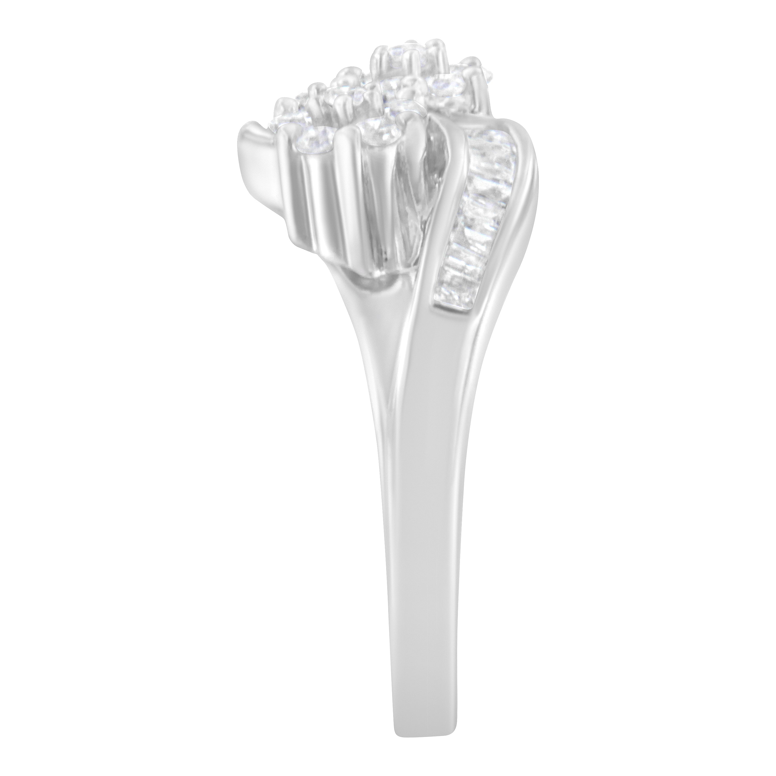 14K White Gold Round and Baguette Diamond Bypass Ring (1/2 cttw, H-I Color, I1-I2 Clarity) - Ring Size 6