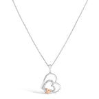 .925 Sterling Silver Double Heart Pendant Necklace with Diamond and 10K Rose Gold Accent