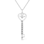.925 Sterling Silver Pave and Bezel-Set Diamond Accent Key 18" Heart and Lock Pendant Necklace (K-L Color, I1-I2 Clarity)