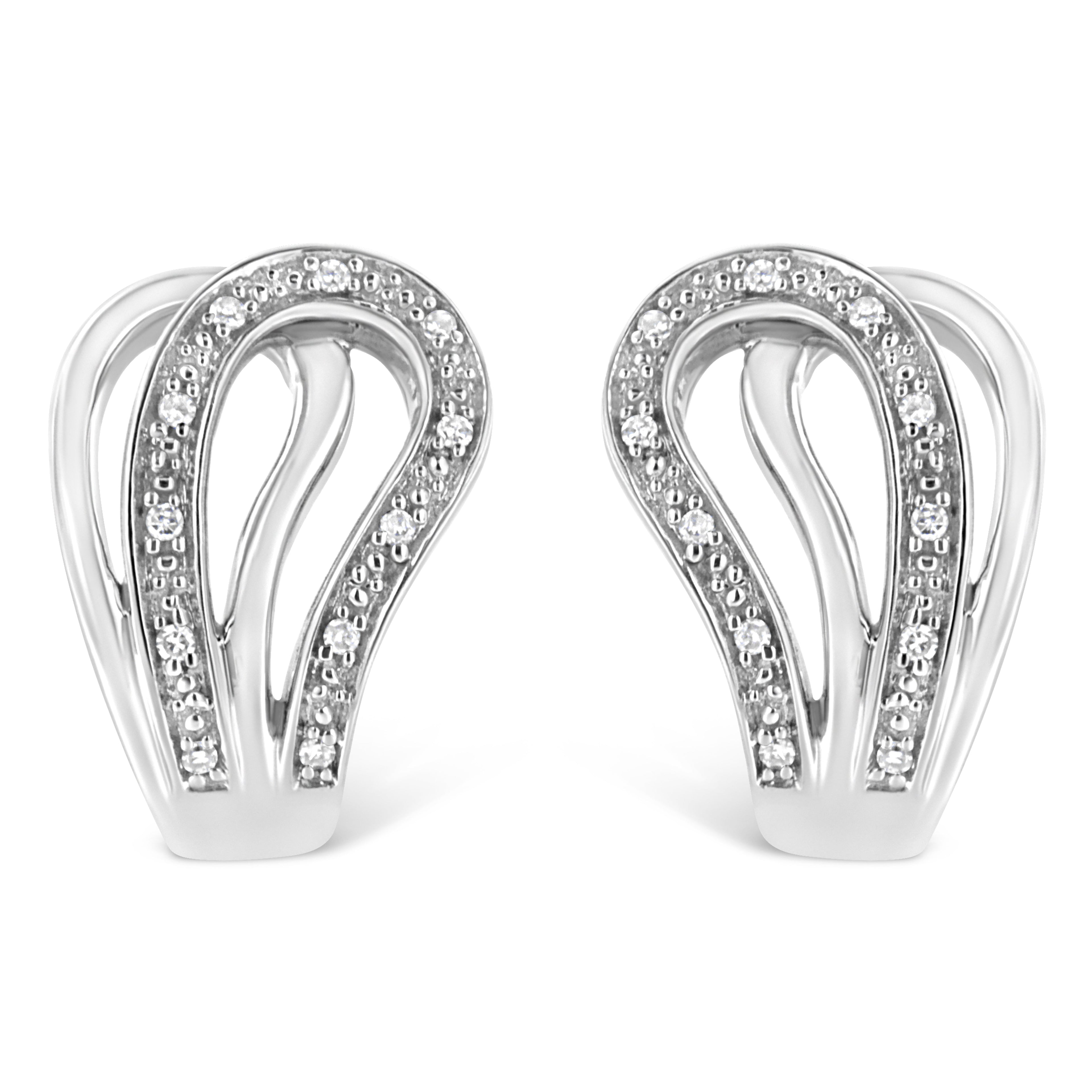 .925 Sterling Silver Pavé-Set Diamond Accent Horseshoe Hoop Earring (I-J Color, I1-I2 Clarity)