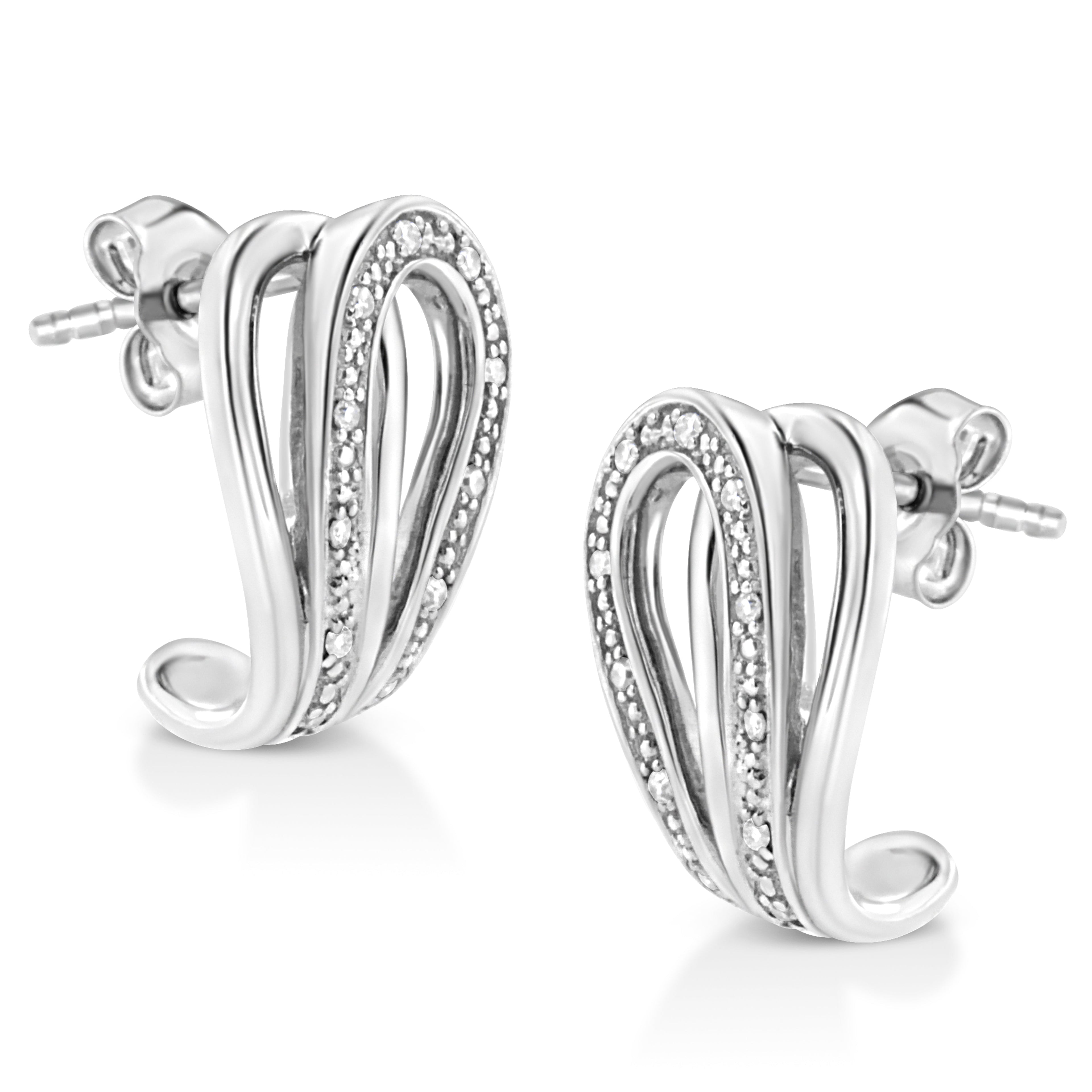 .925 Sterling Silver Pavé-Set Diamond Accent Horseshoe Hoop Earring (I-J Color, I1-I2 Clarity)