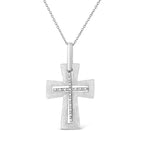 .925 Sterling Silver Prong-Set Diamond Accent Cross 18" Pendant Necklace (I-J Color, I1-I2 Clarity)