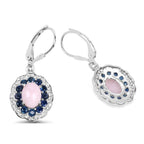 4.00 Carat Genuine Opal Pink, Blue Sapphire, and White Topaz .925 Sterling Silver Earrings
