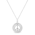 Matte Finish .925 Sterling Silver Diamond Accent Dancing Peace Sign 18" Pendant Necklace (I-J Color, I1-I2 Clarity)