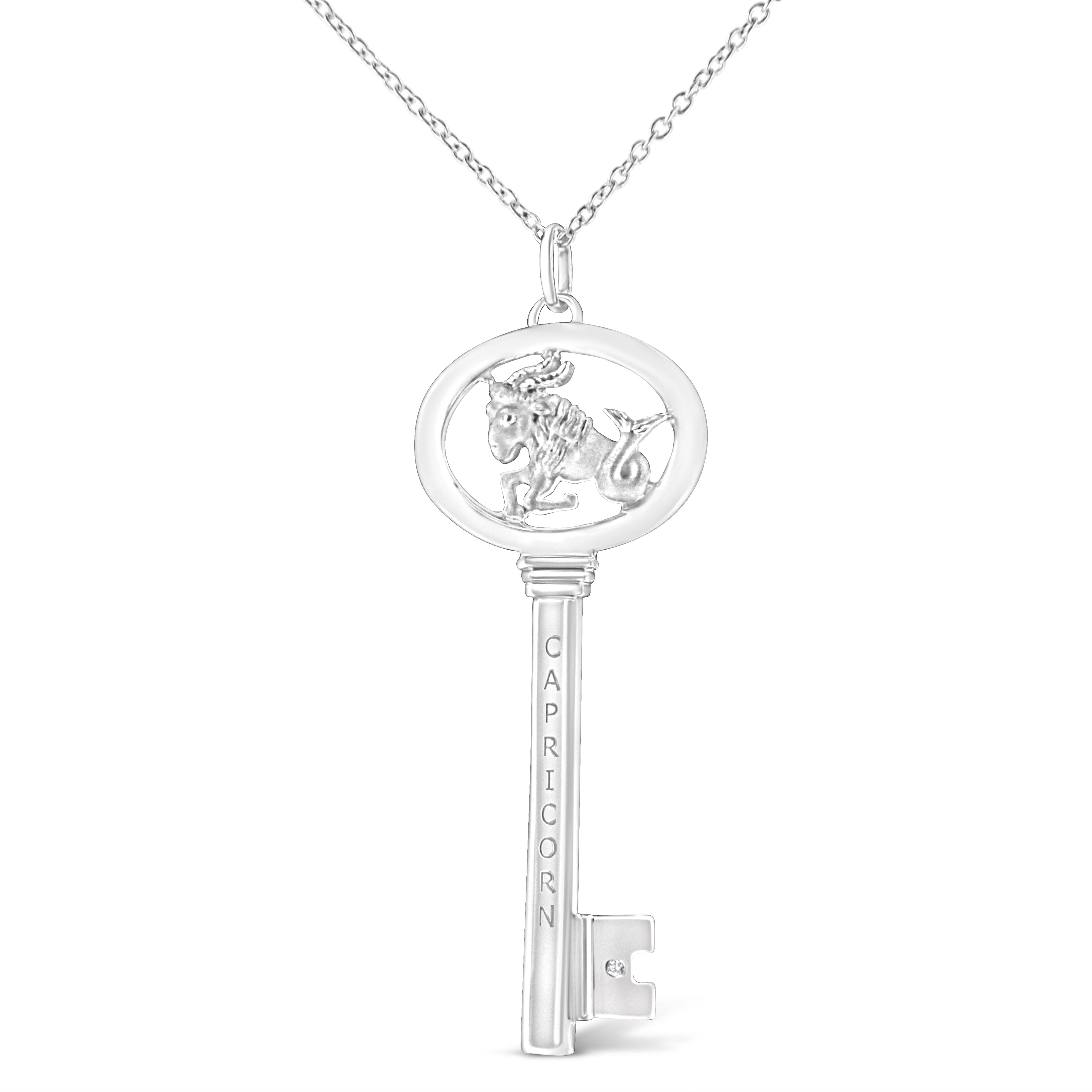 .925 Sterling Silver Diamond Accent Virgo Zodiac Key 18" Pendant Necklace (K-L Color, I1-I2 Clarity)