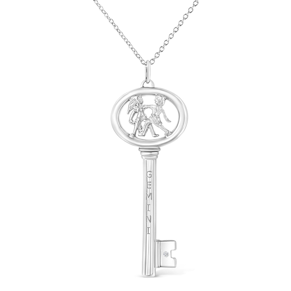 .925 Sterling Silver Diamond Accent Virgo Zodiac Key 18" Pendant Necklace (K-L Color, I1-I2 Clarity)