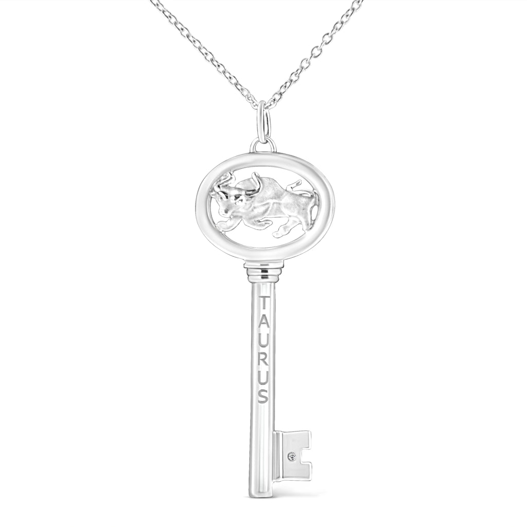 .925 Sterling Silver Diamond Accent Virgo Zodiac Key 18" Pendant Necklace (K-L Color, I1-I2 Clarity)