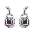 .925 Sterling Silver 8MM Natural Cushion Shaped Amethyst and Diamond Accent Halo with Push Back Dangle Earrings (I-J Color, I2-I3 Clarity)