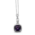 .925 Sterling Silver 6x6MM Cushion Shaped Natural Purple Amethyst and Diamond Accented Bail 18" Inch Pendant Necklace (I-J Color, I1-I2 Clarity)
