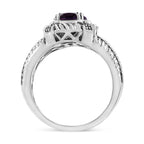 .925 Sterling Silver Prong Set Natural Oval Shape 9X7 MM Purple Amethyst Solitaire and Diamond Accent Ring (I-J Color, I1-I2 Clarity) - Ring Size 7