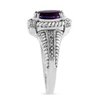 .925 Sterling Silver Prong Set Natural Oval Shape 9X7 MM Purple Amethyst Solitaire and Diamond Accent Ring (I-J Color, I1-I2 Clarity) - Ring Size 7