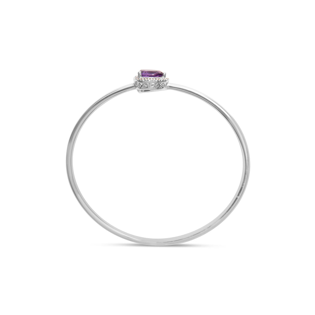.925 Sterling Silver 8 x 5.5mm Pear Shape Amethyst and Diamond Accent Halo Bypass Bangle Bracelet (H-I Color, SI1-SI2 Clarity) - Fits up to 7" Inches