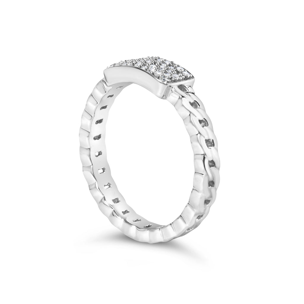 .925 Sterling Silver 1/5 Carat Total Weight Diamond ID and Cuban Link Band Ring (I-J Color, I2-I3 Clarity) - Ring Size 6