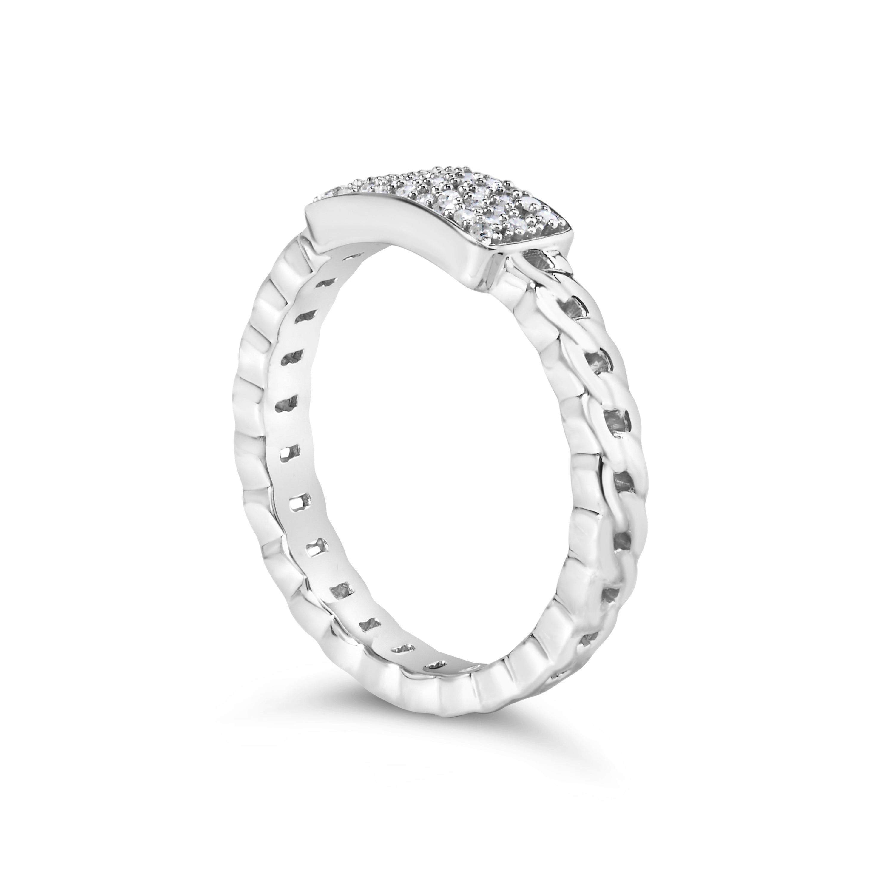 .925 Sterling Silver 1/5 Carat Total Weight Diamond ID and Cuban Link Band Ring (I-J Color, I2-I3 Clarity) - Ring Size 6