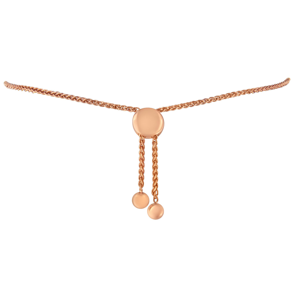 14K Rose Gold Plated .925 Sterling Silver Diamond Accent Circle and Heart Link Adjustable 6"-10" Bolo Bracelet (I-J Color, I3 Clarity)