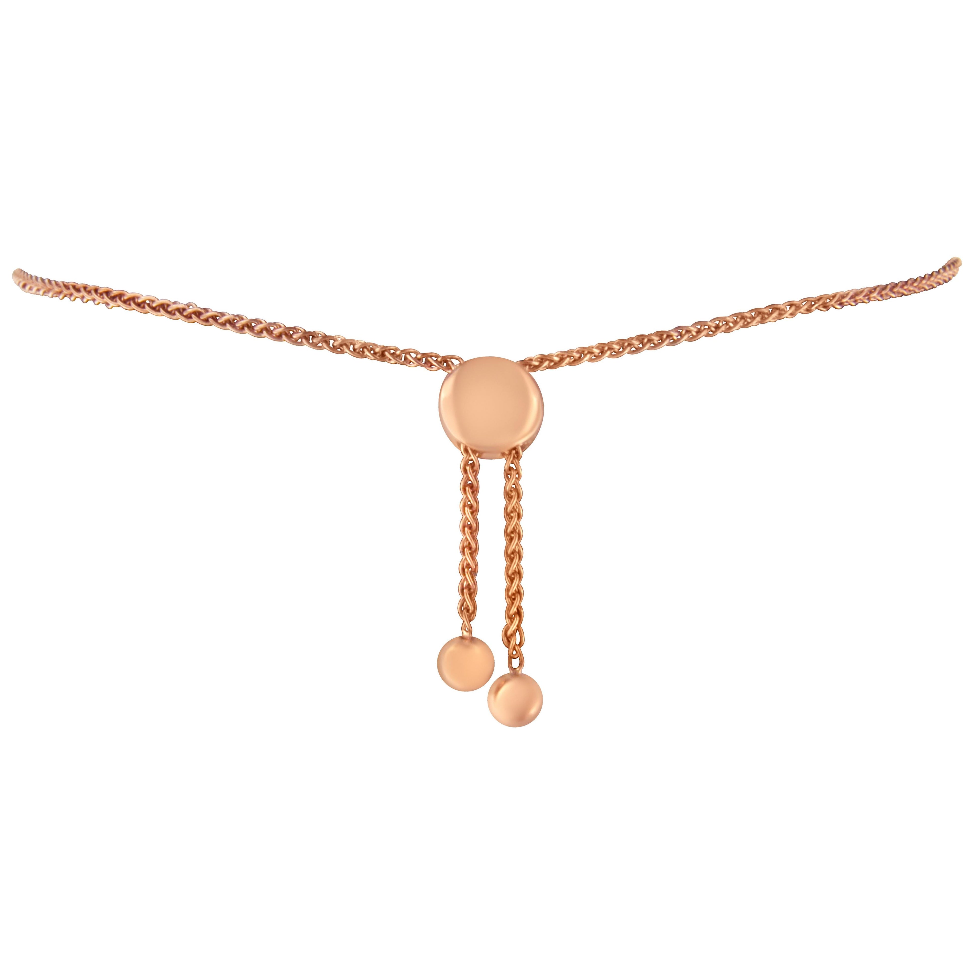 14K Rose Gold Plated .925 Sterling Silver Diamond Accent Circle and Heart Link Adjustable 6"-10" Bolo Bracelet (I-J Color, I3 Clarity)