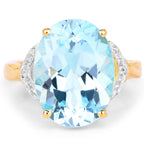 14K Yellow Gold Plated 11.32 Carat Genuine Blue Topaz and White Topaz .925 Sterling Silver Ring