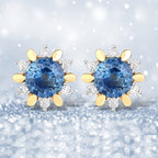 1.87 Carat Genuine Blue Sapphire and White Diamond 14K Yellow Gold Earrings