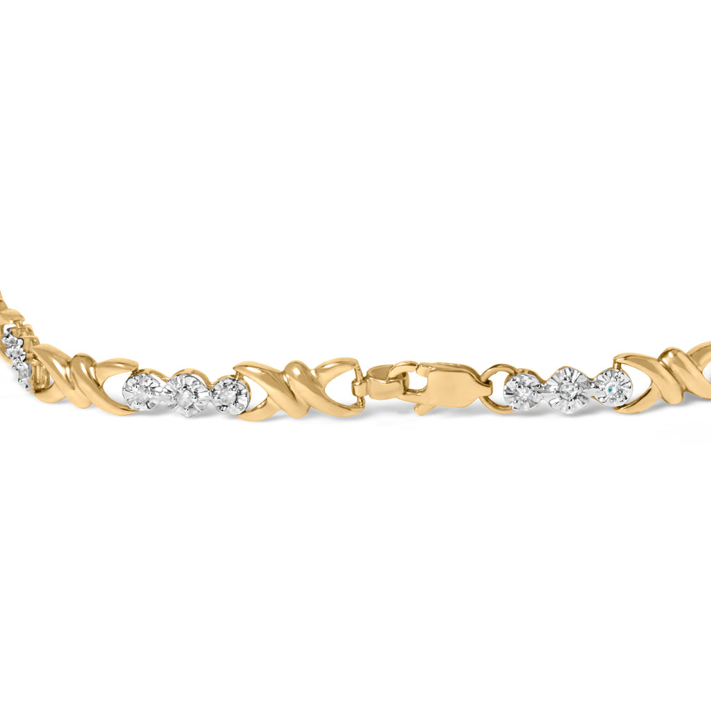 10k Yellow Gold 1/3 Carat Total Weight Diamond 3 Stone and X-Link Bracelet (I-J Color, I1-I2 Clarity) - 7.50" Inches
