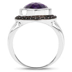 5.35 Carat Genuine Amethyst and Black Spinel .925 Sterling Silver Ring