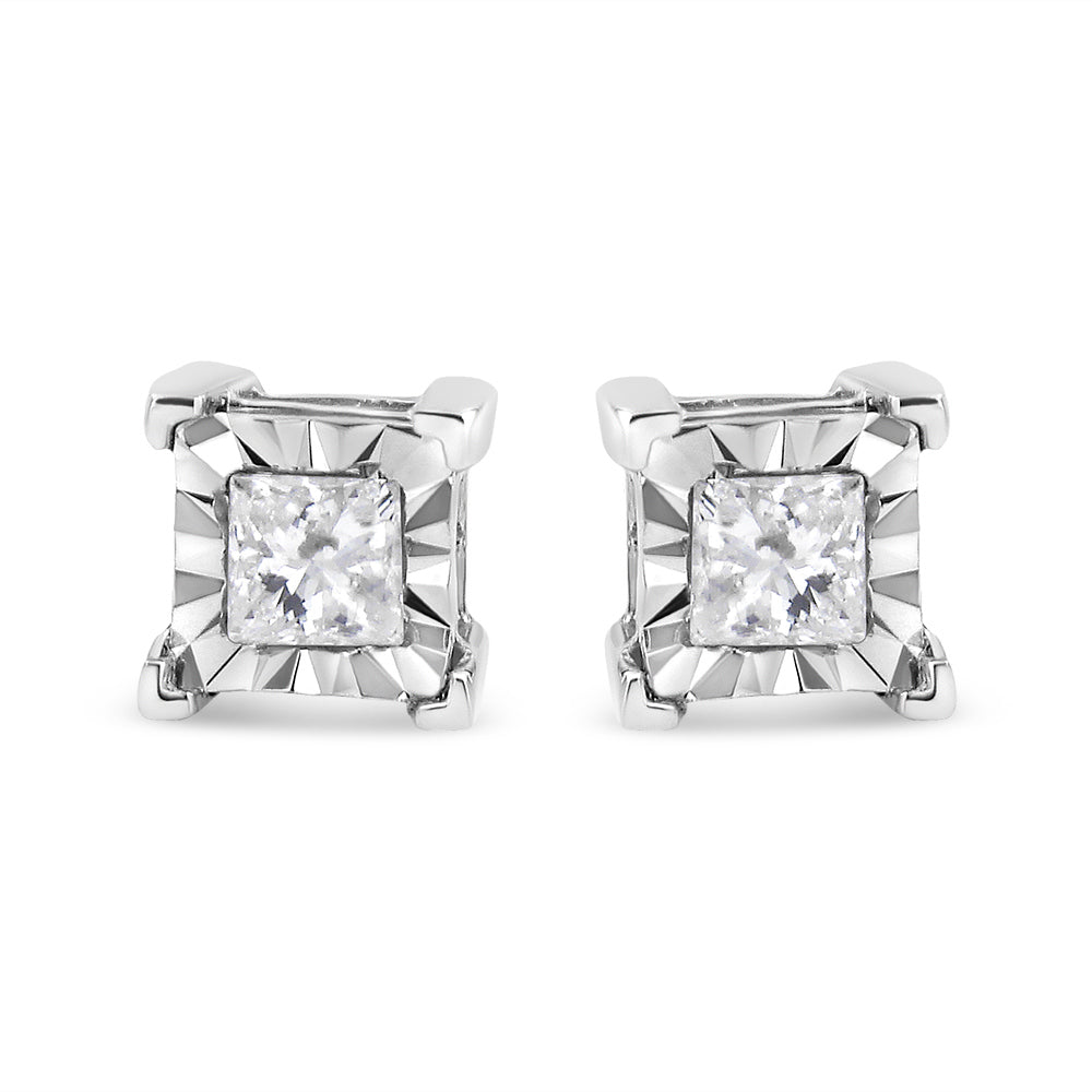 .925 Sterling Silver 1/2 Cttw Miracle Set Princess-cut Diamond Solitaire Stud Earrings (I-J Color, SI1-SI2 Clarity)
