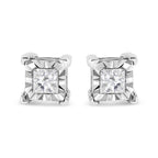 .925 Sterling Silver 1/2 Cttw Miracle Set Princess-cut Diamond Solitaire Stud Earrings (H-I Color, SI2-I1 Clarity)