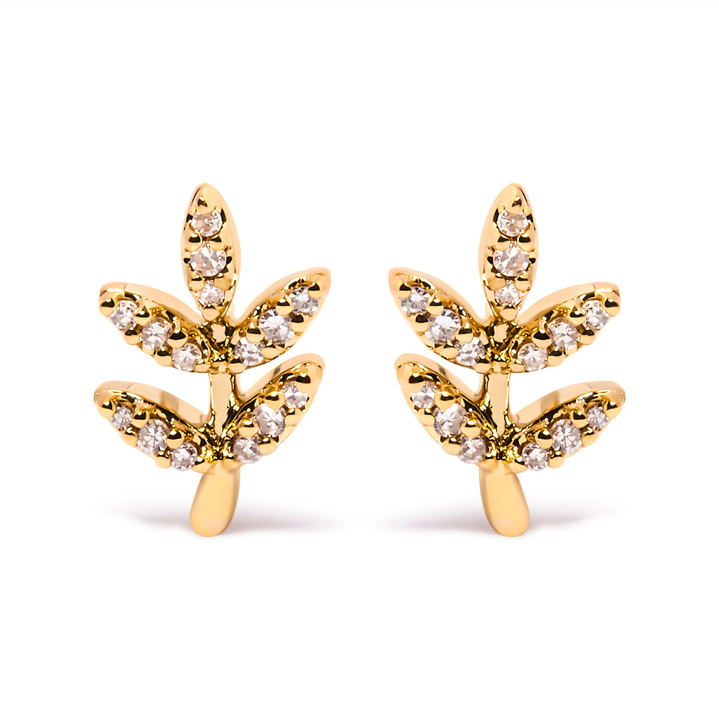 10K Yellow Gold 1/10 Cttw Diamond Accent Leaf and Branch Stud Earrings (H-I Color, I1-I2 Clarity)